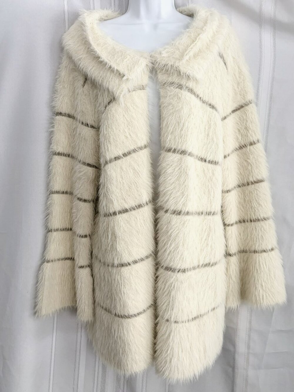 SIONI Shimmer Metallic Striped Fuzzy Eyelash Knit Open Front Duster Cardigan XL